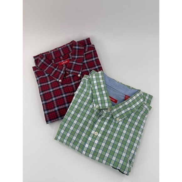 Izod Other - IZOD Mens Two Pack Long Sleeve Button Down Shirts Red Plaid Green Plaid XL